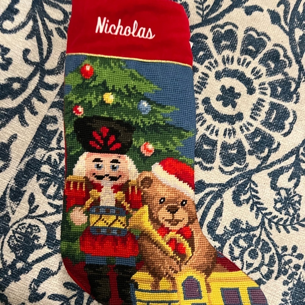 vintage NICHOLAS Festive Nutcracker and Bear Christmas Stocking - Picture 2 of 5